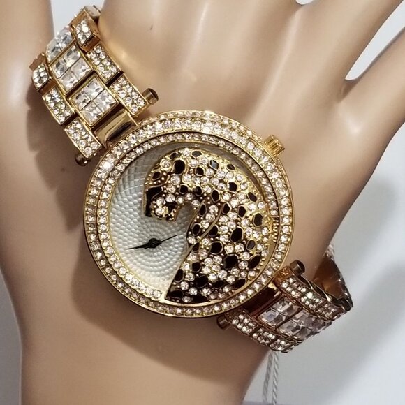18K GOld CZ Diamond Leopard BLING Watch main image 6